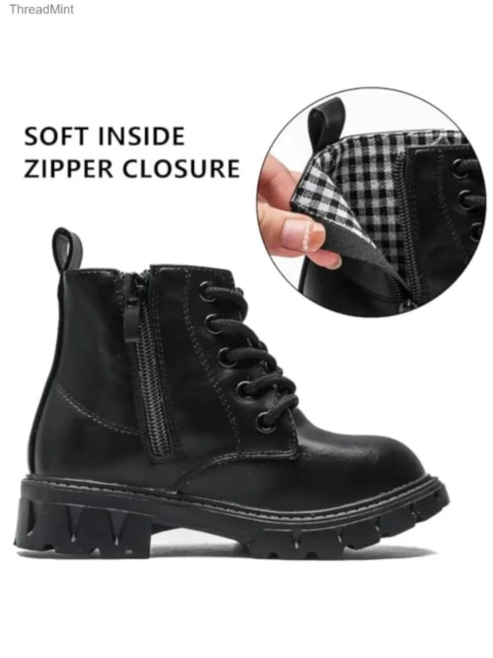 Kids Glitter Waterproof Combat Ankle Boots with Side Zipper